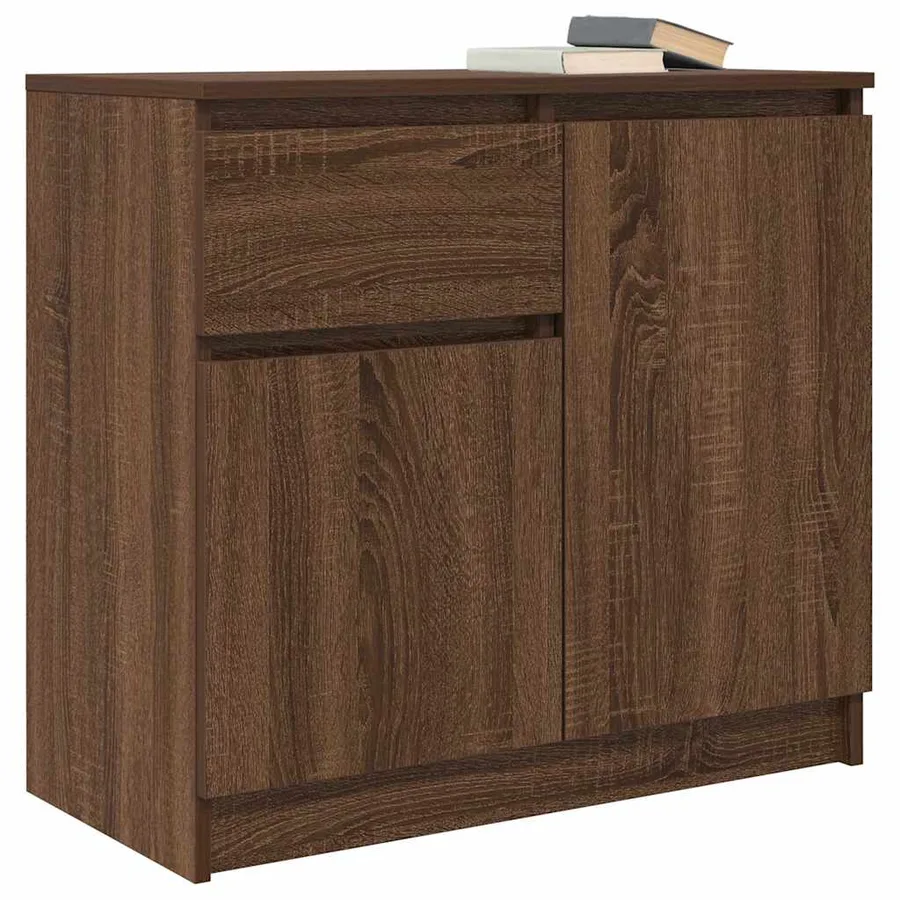 Buffet avec tiroir chêne brun 71x35x65 cm bois d'ingénierie - 4