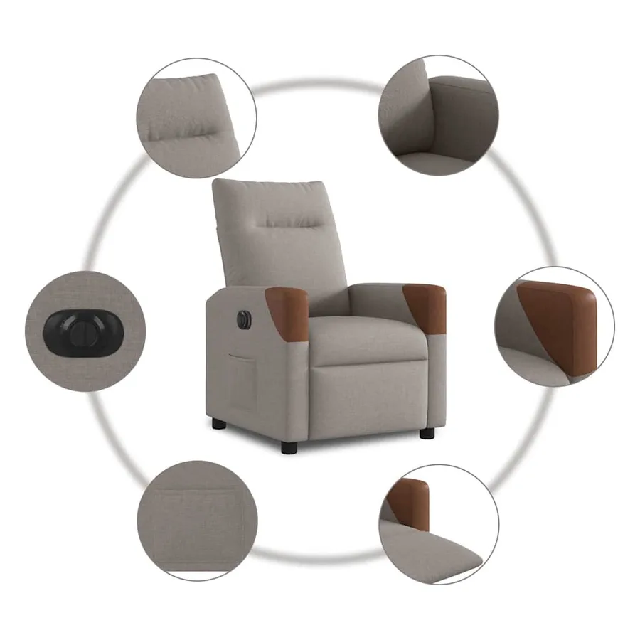 Fauteuil inclinable électrique Taupe Tissu - 10