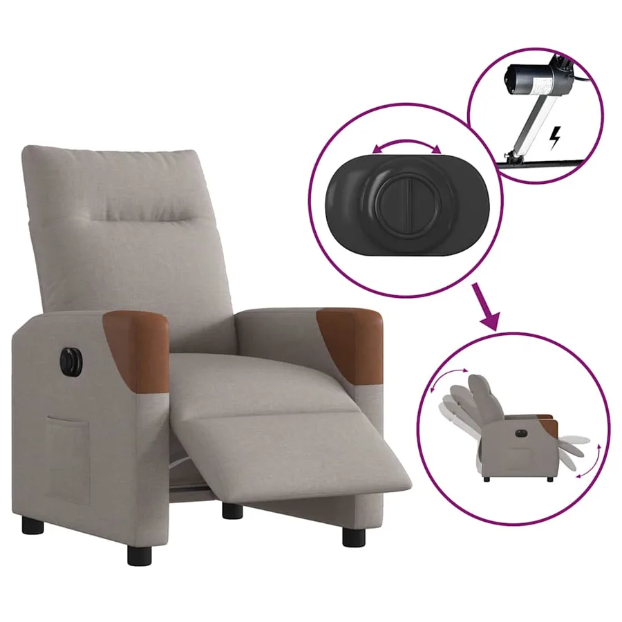 Fauteuil inclinable électrique Taupe Tissu - 8