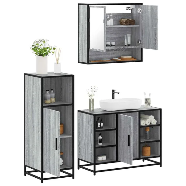 Ensemble de meubles de salle de bain 3 pcs Sonoma gris