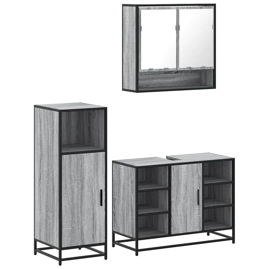 Ensemble de meubles de salle de bain 3 pcs Sonoma gris - 2