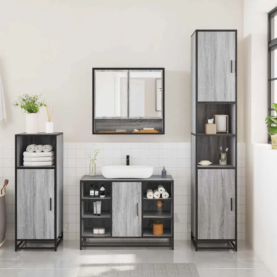 Ensemble de meubles de salle de bain 3 pcs Sonoma gris - 3
