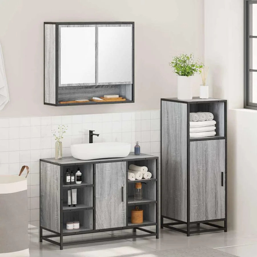 Ensemble de meubles de salle de bain 3 pcs Sonoma gris - 4