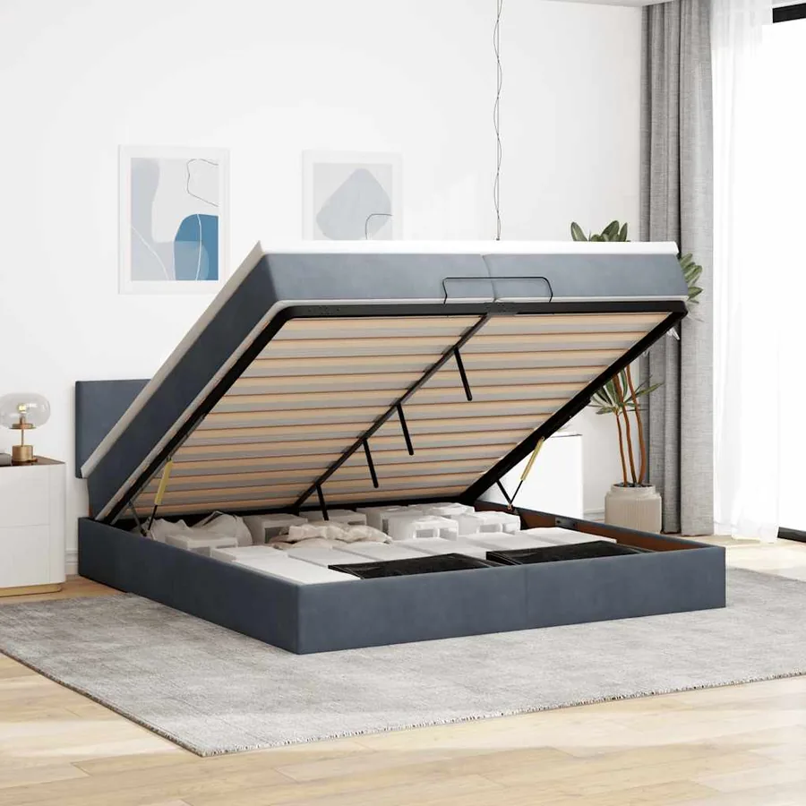 Cadre de lit ottoman avec matelas gris foncé 200x200 cm velours