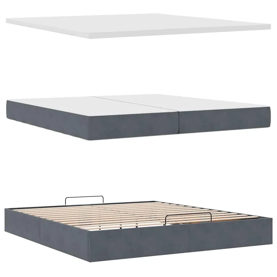 Cadre de lit ottoman avec matelas gris foncé 200x200 cm velours - 10