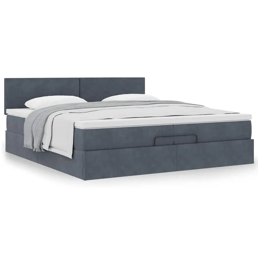 Cadre de lit ottoman avec matelas gris foncé 200x200 cm velours - 4