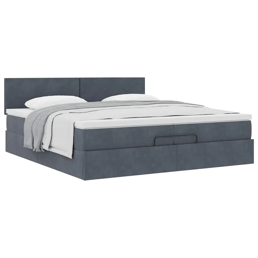 Cadre de lit ottoman avec matelas gris foncé 200x200 cm velours - 5