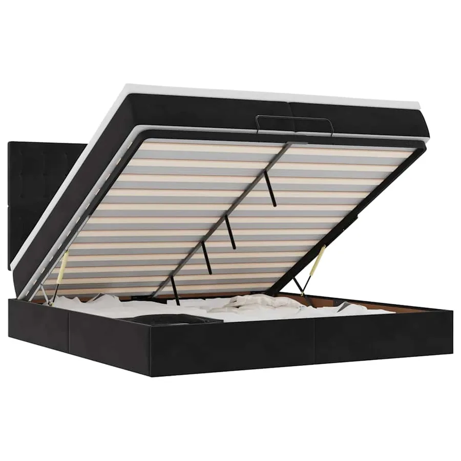Cadre de lit ottoman avec matelas noir 200x200cm velours - 2