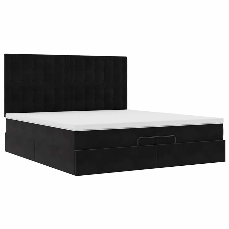 Cadre de lit ottoman avec matelas noir 200x200cm velours - 6