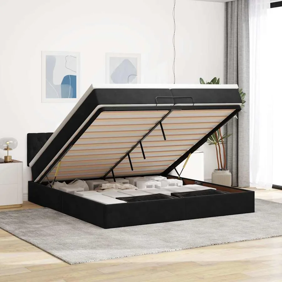 Cadre de lit ottoman avec matelas noir 200x200 cm velours