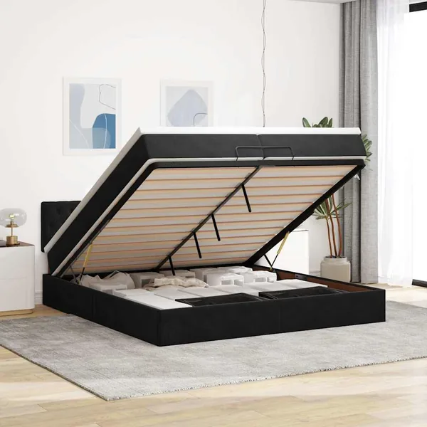 Cadre de lit ottoman avec matelas noir 200x200 cm velours