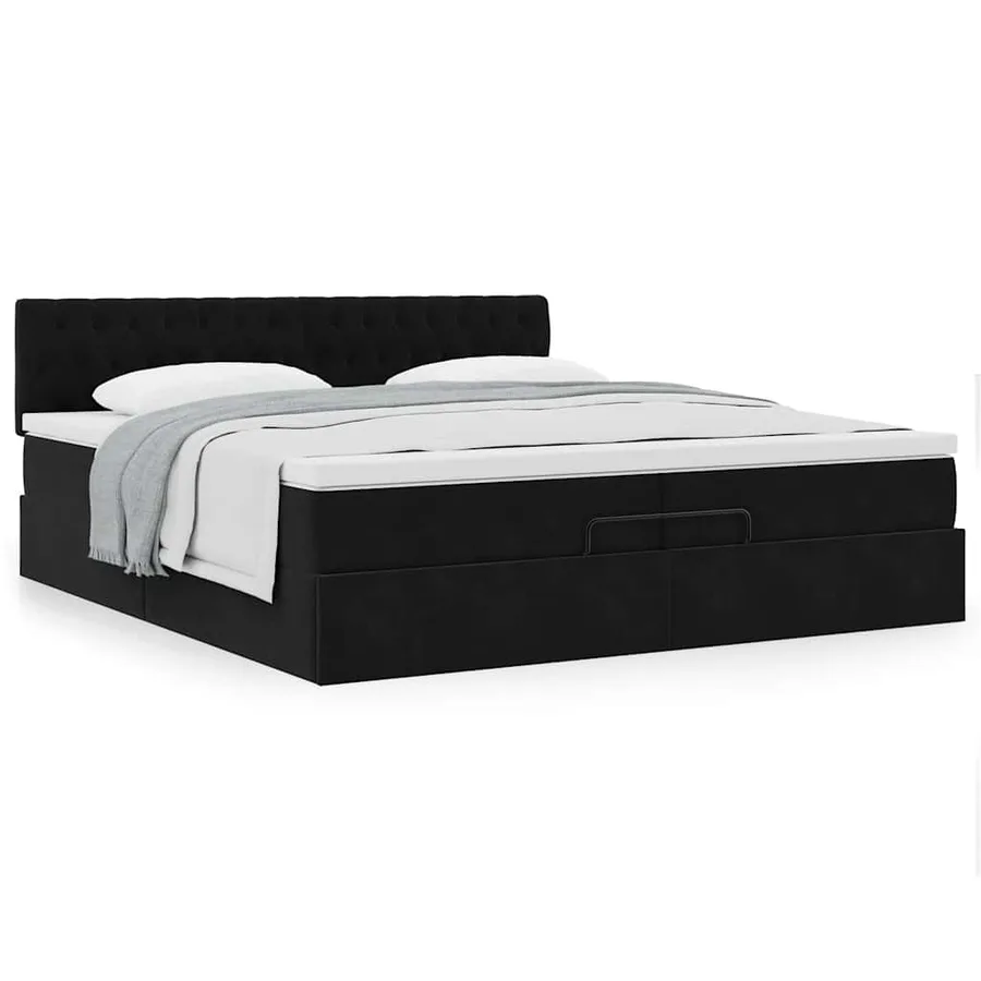 Cadre de lit ottoman avec matelas noir 200x200 cm velours - 4