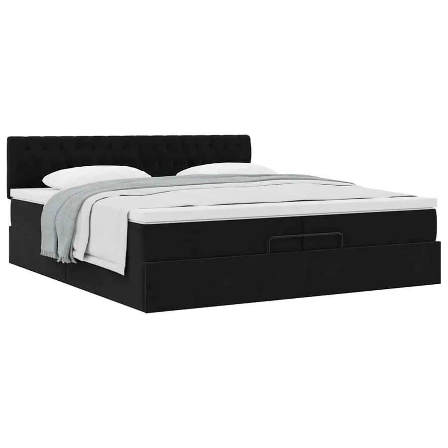 Cadre de lit ottoman avec matelas noir 200x200 cm velours - 5