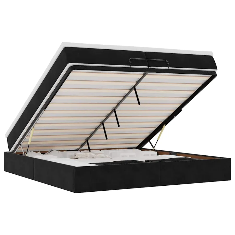 Cadre de lit ottoman avec matelas noir 200x200cm velours - 2