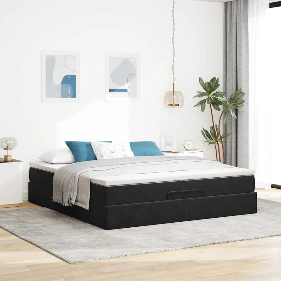 Cadre de lit ottoman avec matelas noir 200x200cm velours - 3