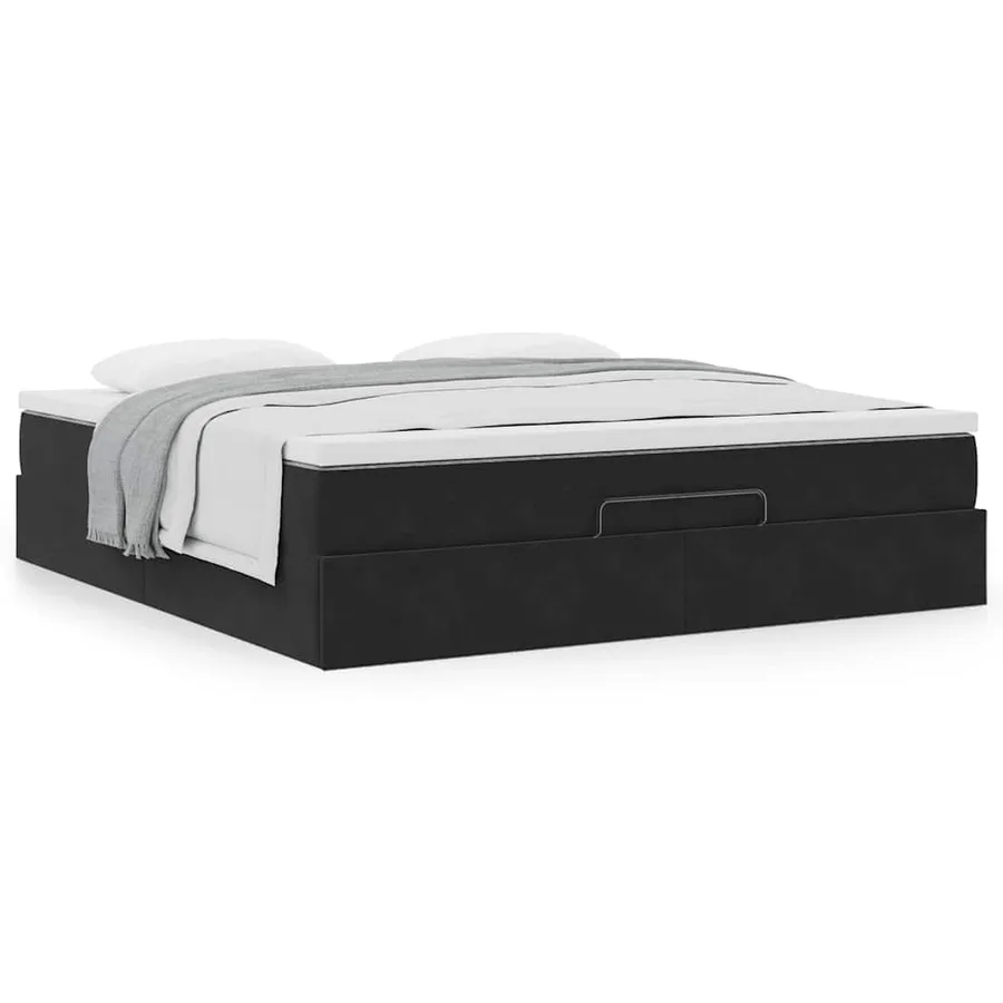 Cadre de lit ottoman avec matelas noir 200x200cm velours - 4