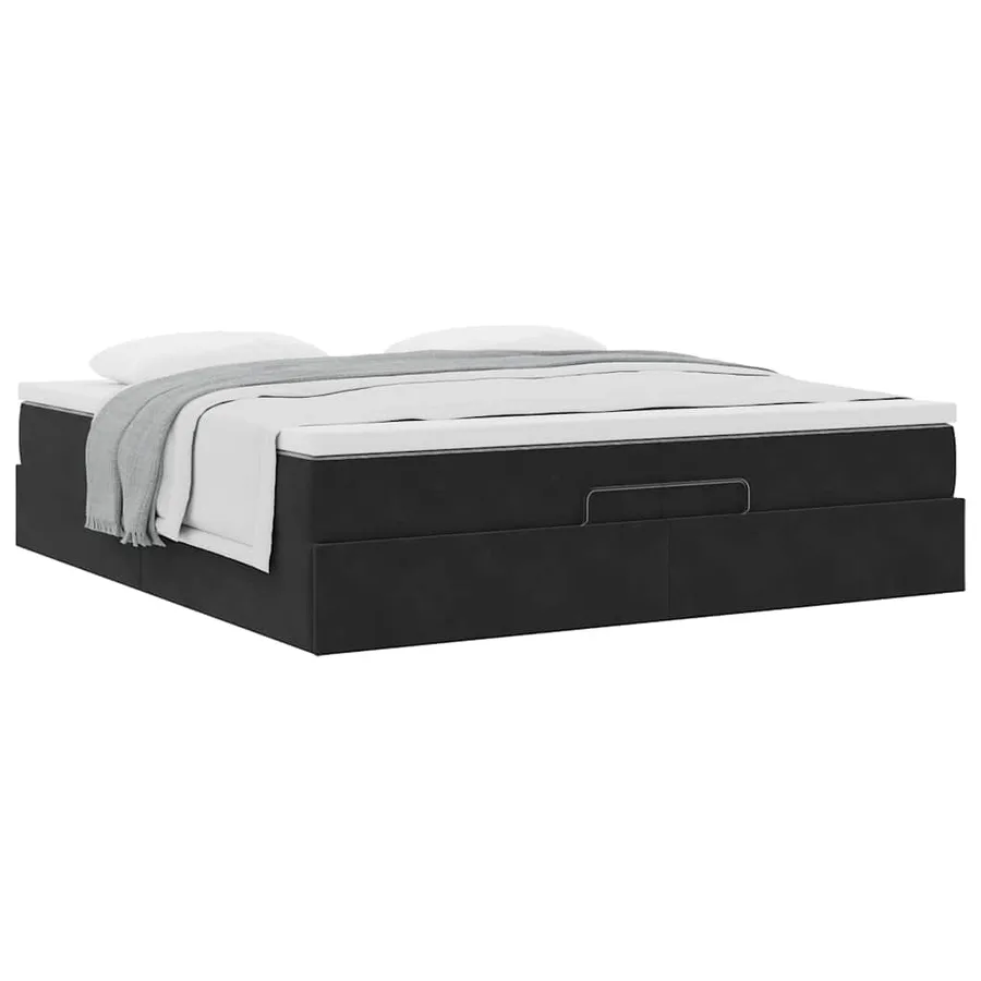 Cadre de lit ottoman avec matelas noir 200x200cm velours - 5