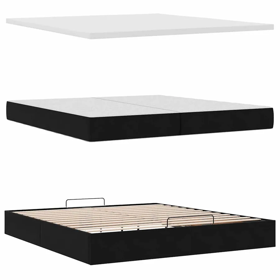 Cadre de lit ottoman avec matelas noir 200x200cm velours - 12