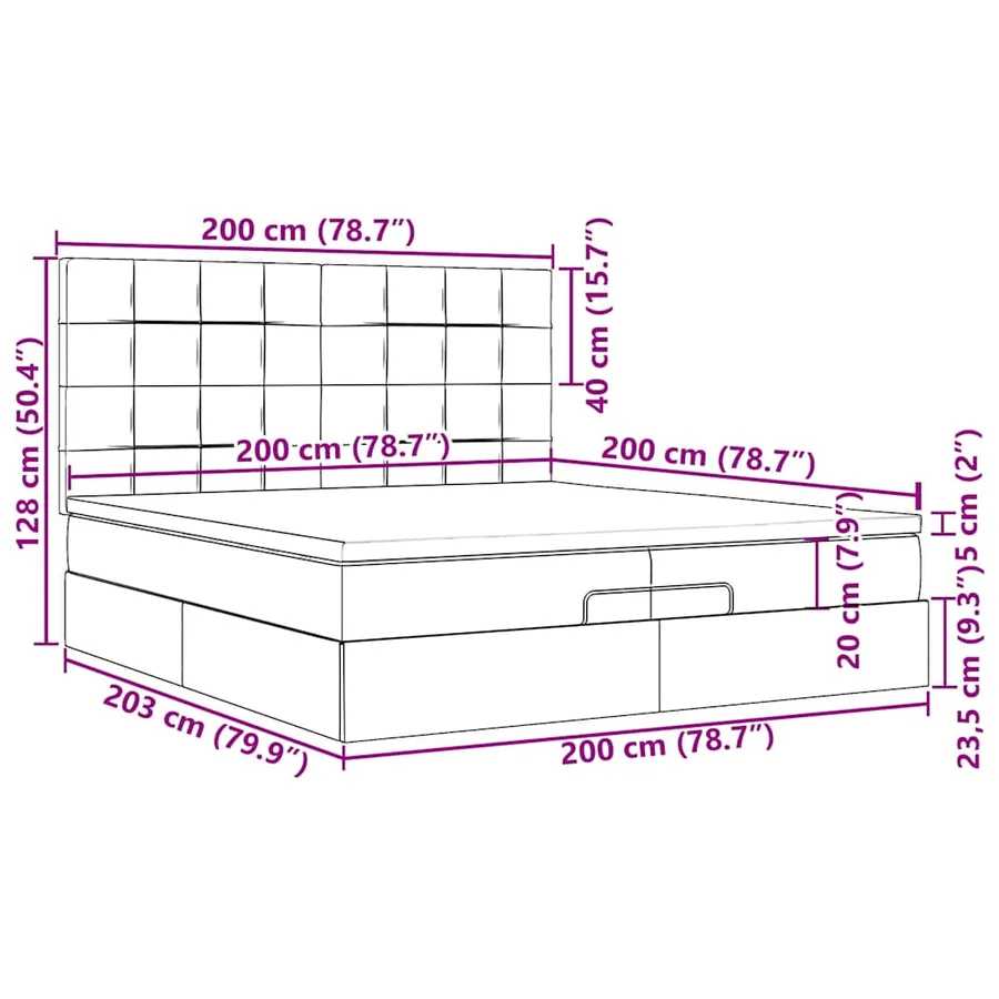 Cadre de lit ottoman avec matelas noir 200x200cm velours - 18