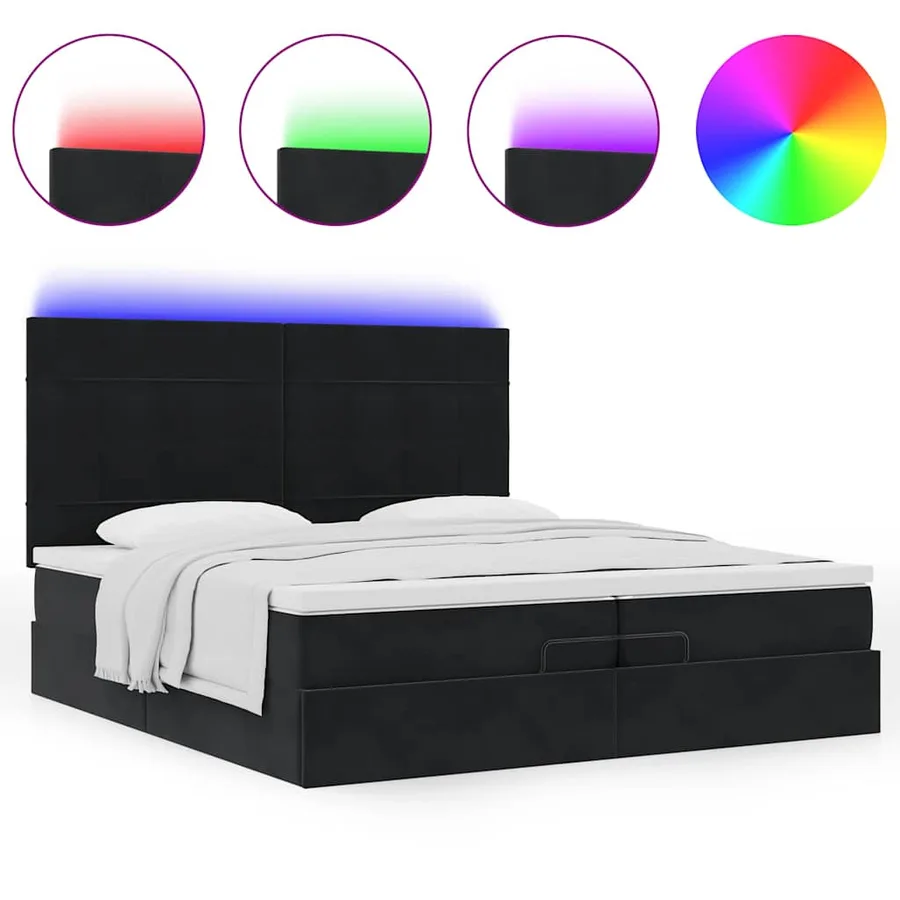 Cadre de lit ottoman avec matelas noir 200x200cm velours - 5