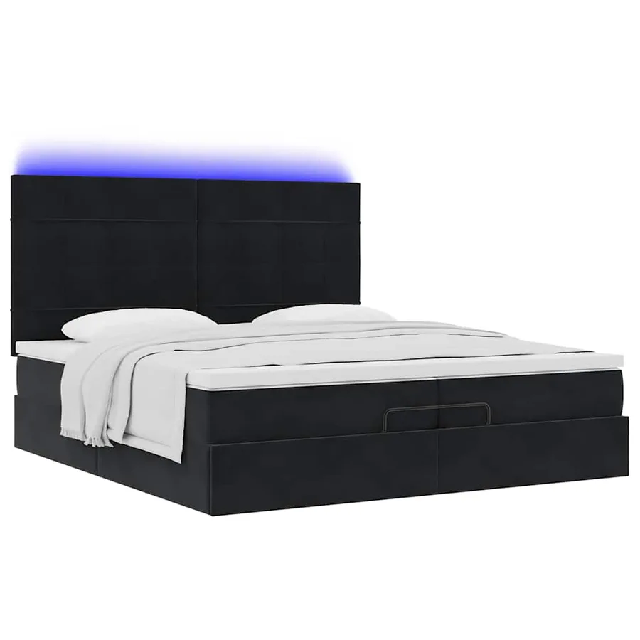 Cadre de lit ottoman avec matelas noir 200x200cm velours - 6