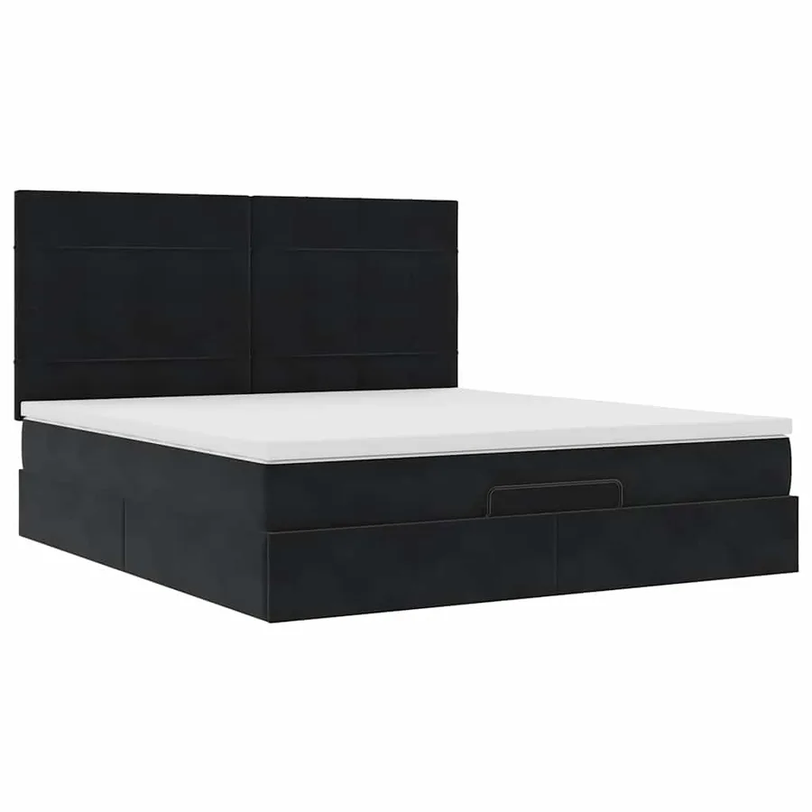 Cadre de lit ottoman avec matelas noir 200x200cm velours - 7