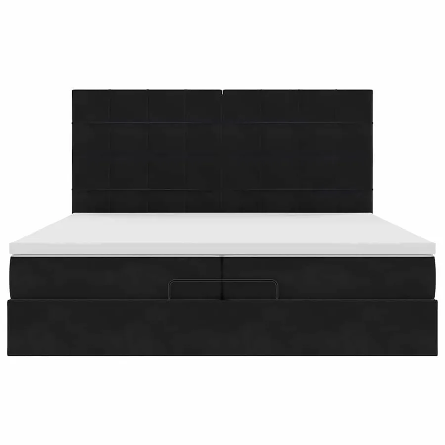 Cadre de lit ottoman avec matelas noir 200x200cm velours - 8