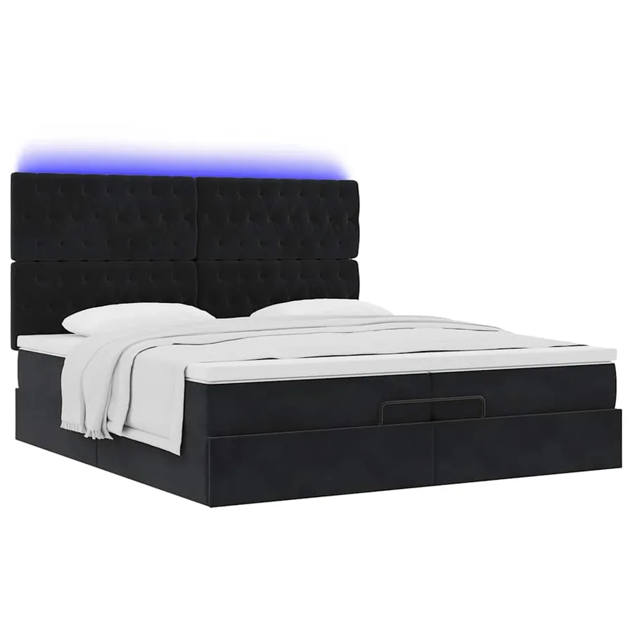 Cadre de lit ottoman avec matelas noir 200x200cm velours - 6