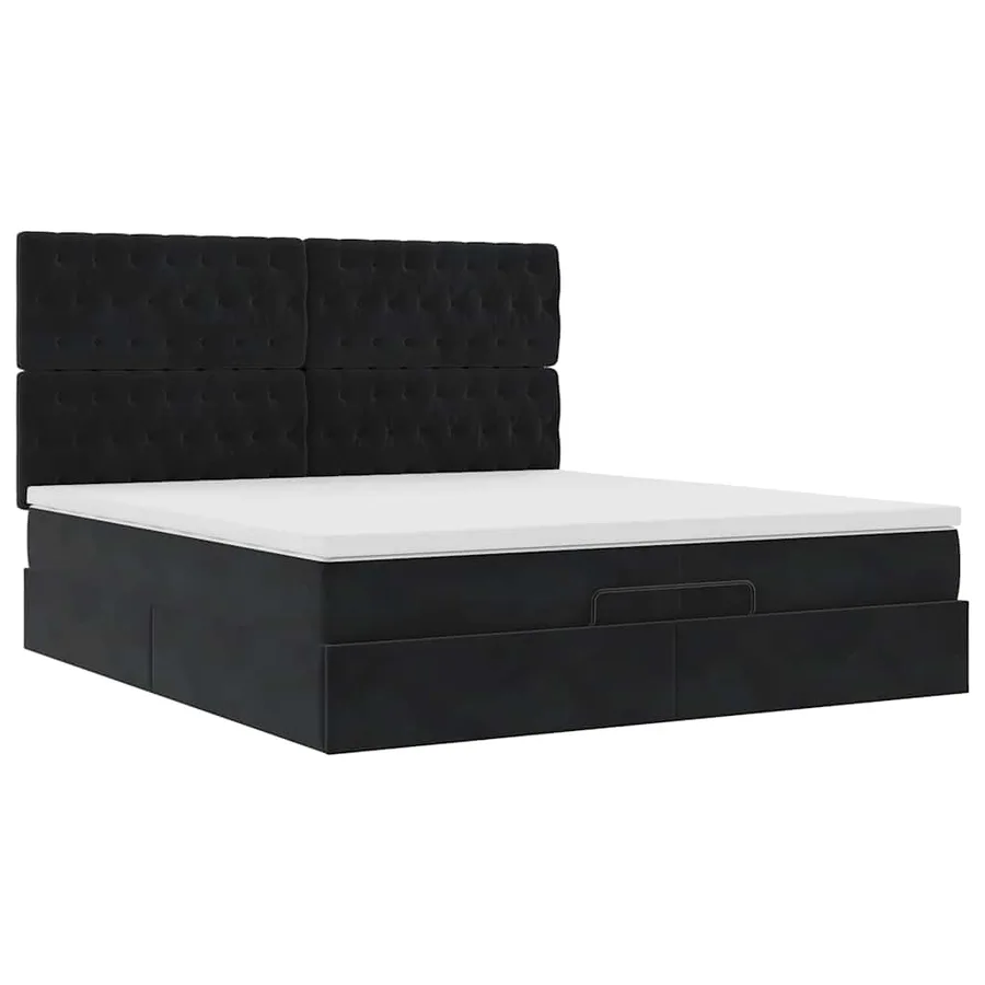 Cadre de lit ottoman avec matelas noir 200x200cm velours - 7