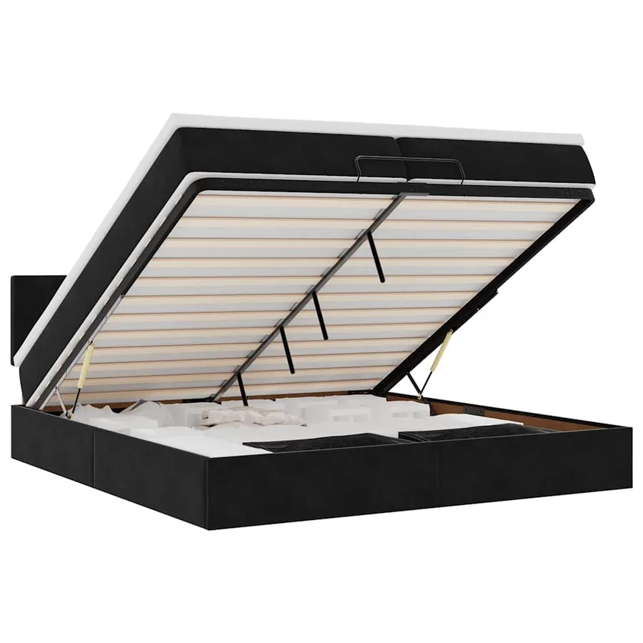 Cadre de lit ottoman avec matelas noir 200x200cm velours - 2