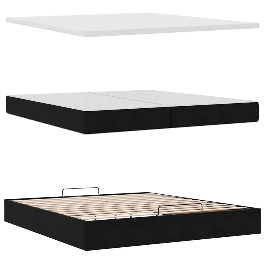 Cadre de lit ottoman avec matelas noir 200x200cm velours - 9
