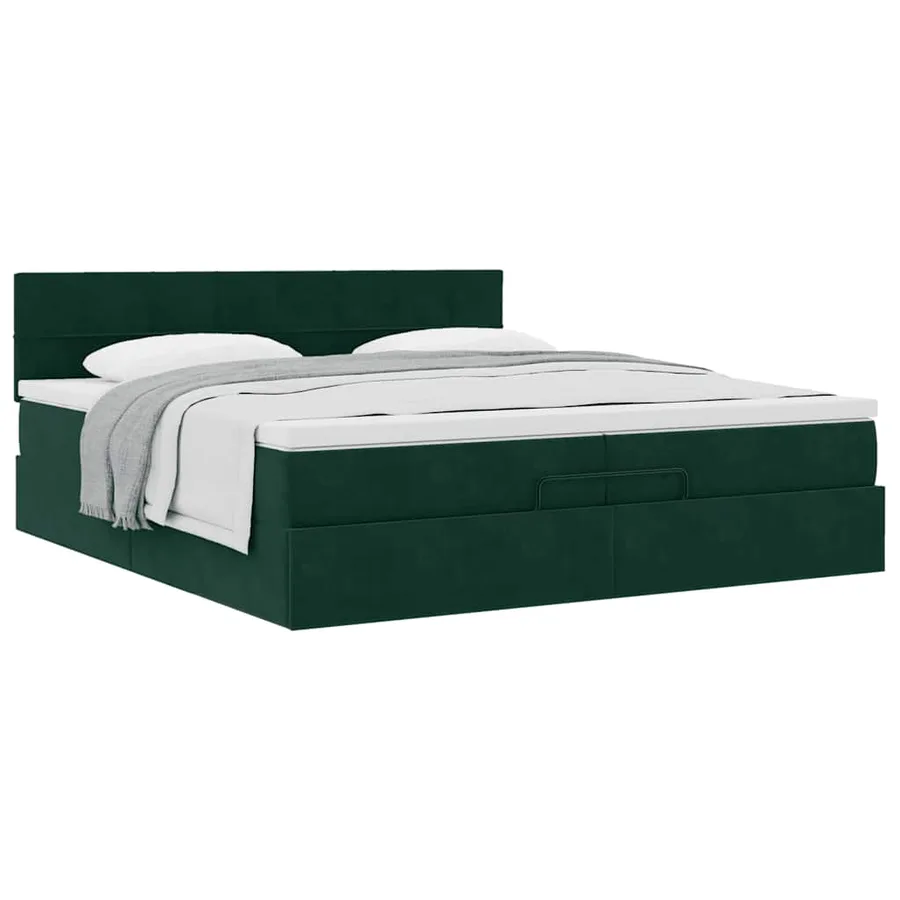 Cadre de lit ottoman avec matelas vert foncé 200x200 cm velours - 4