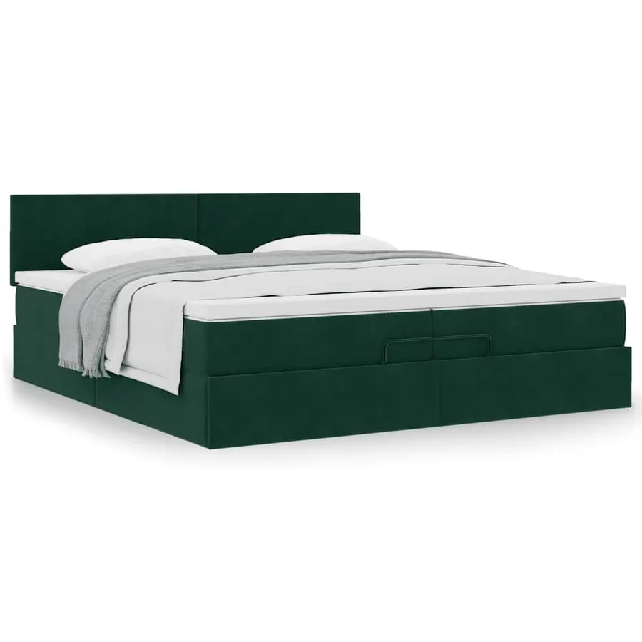 Cadre de lit ottoman avec matelas vert foncé 200x200 cm velours - 4