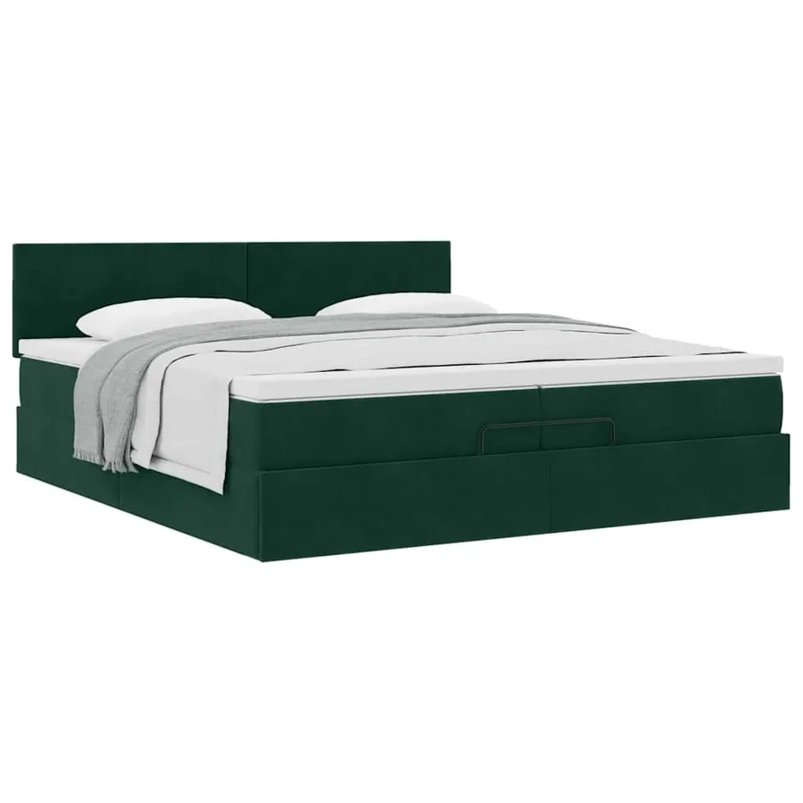 Cadre de lit ottoman avec matelas vert foncé 200x200 cm velours - 5