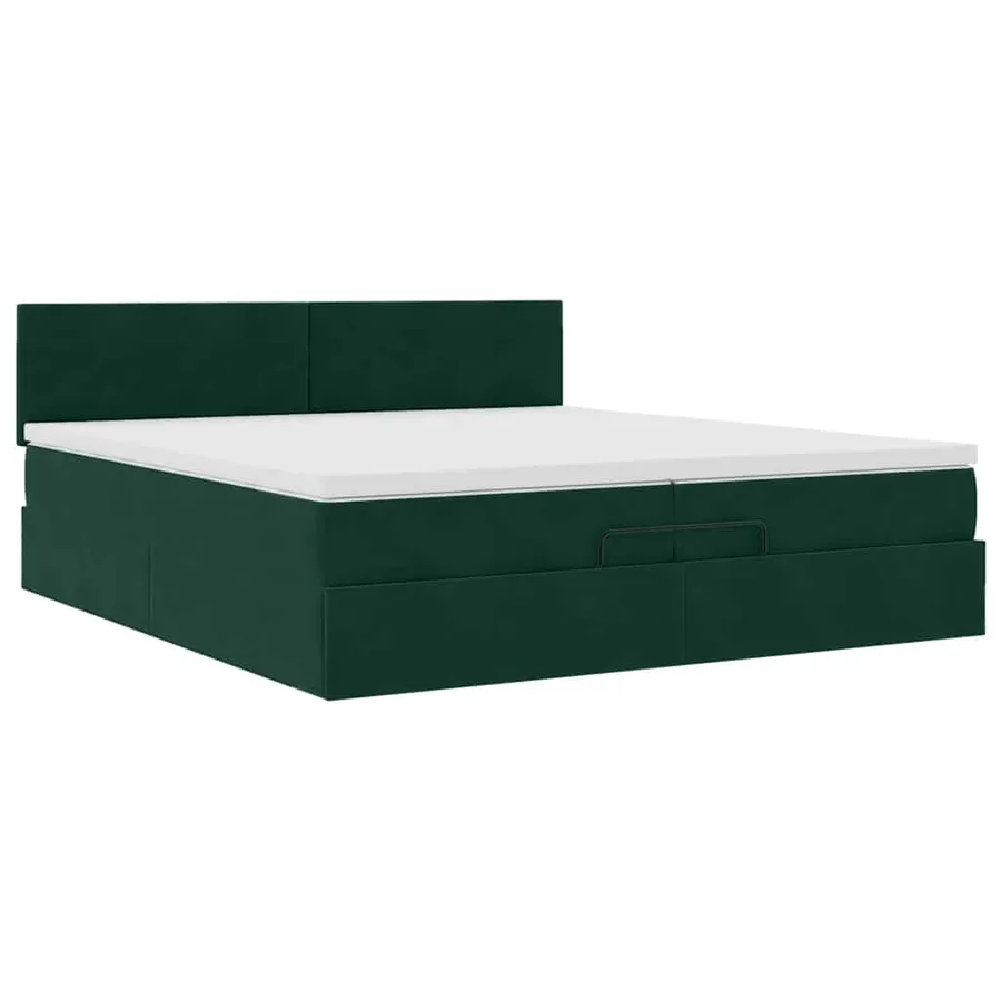 Cadre de lit ottoman avec matelas vert foncé 200x200 cm velours - 6