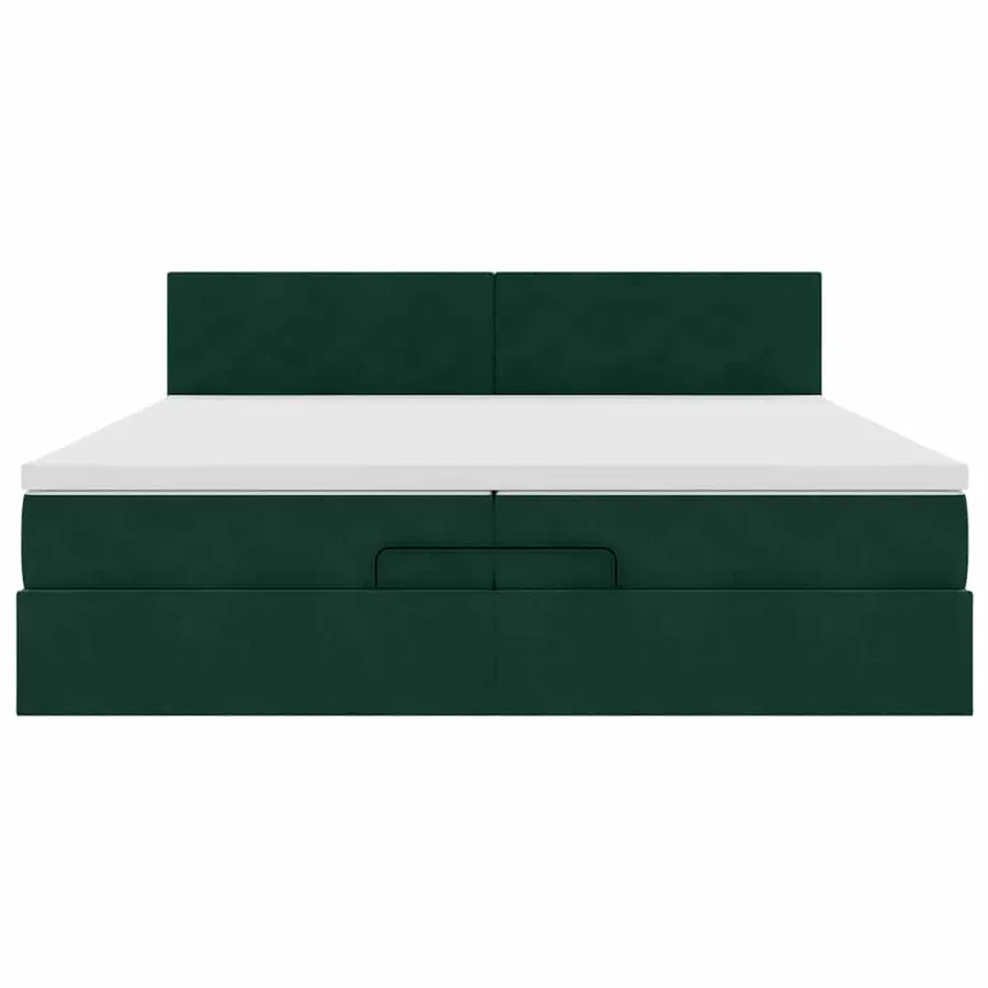 Cadre de lit ottoman avec matelas vert foncé 200x200 cm velours - 7