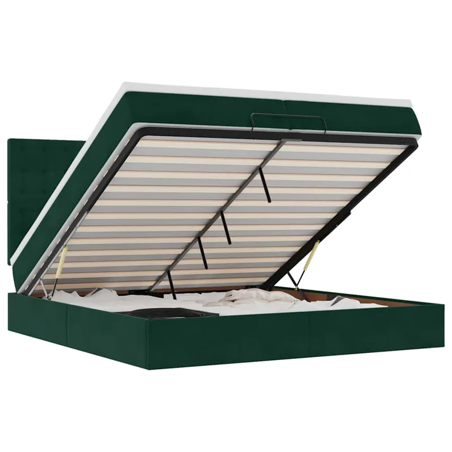 Cadre de lit ottoman avec matelas vert foncé 200x200 cm velours - 2