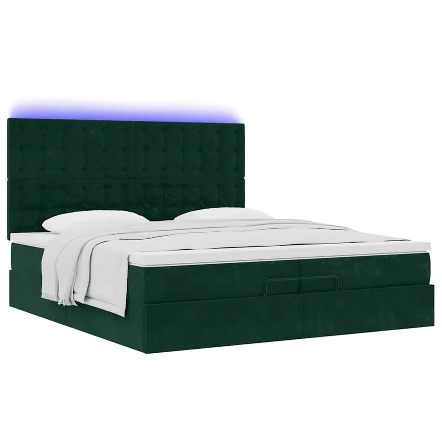 Cadre de lit ottoman avec matelas vert foncé 200x200 cm velours - 6