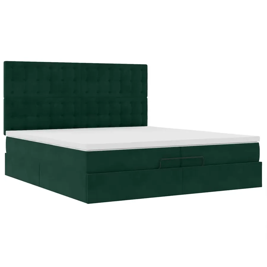 Cadre de lit ottoman avec matelas vert foncé 200x200 cm velours - 7