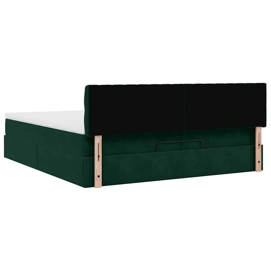 Cadre de lit ottoman avec matelas vert foncé 200x200 cm velours - 12