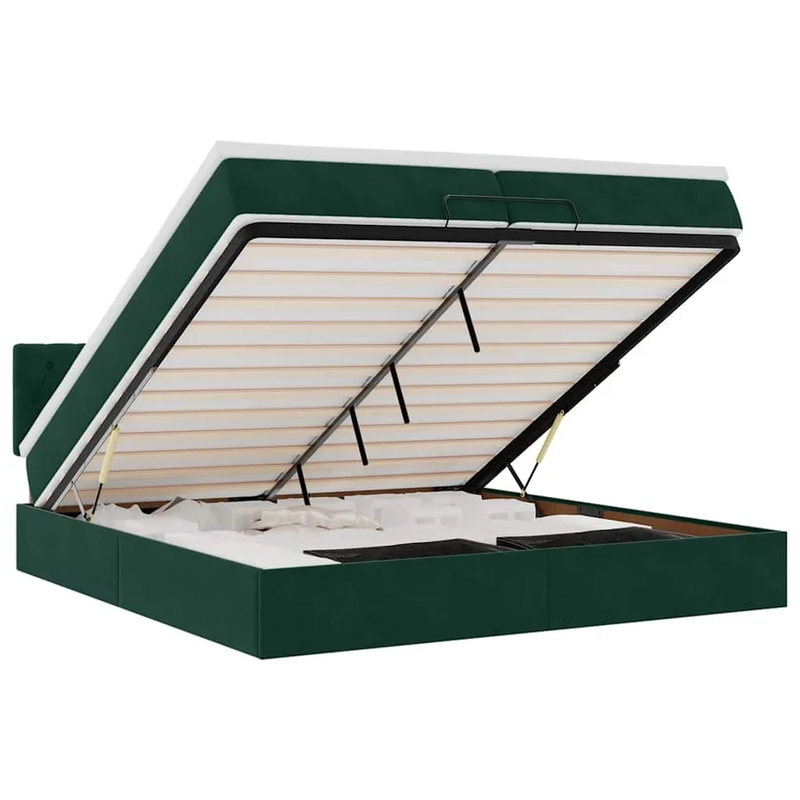 Cadre de lit ottoman avec matelas vert foncé 200x200 cm velours - 2
