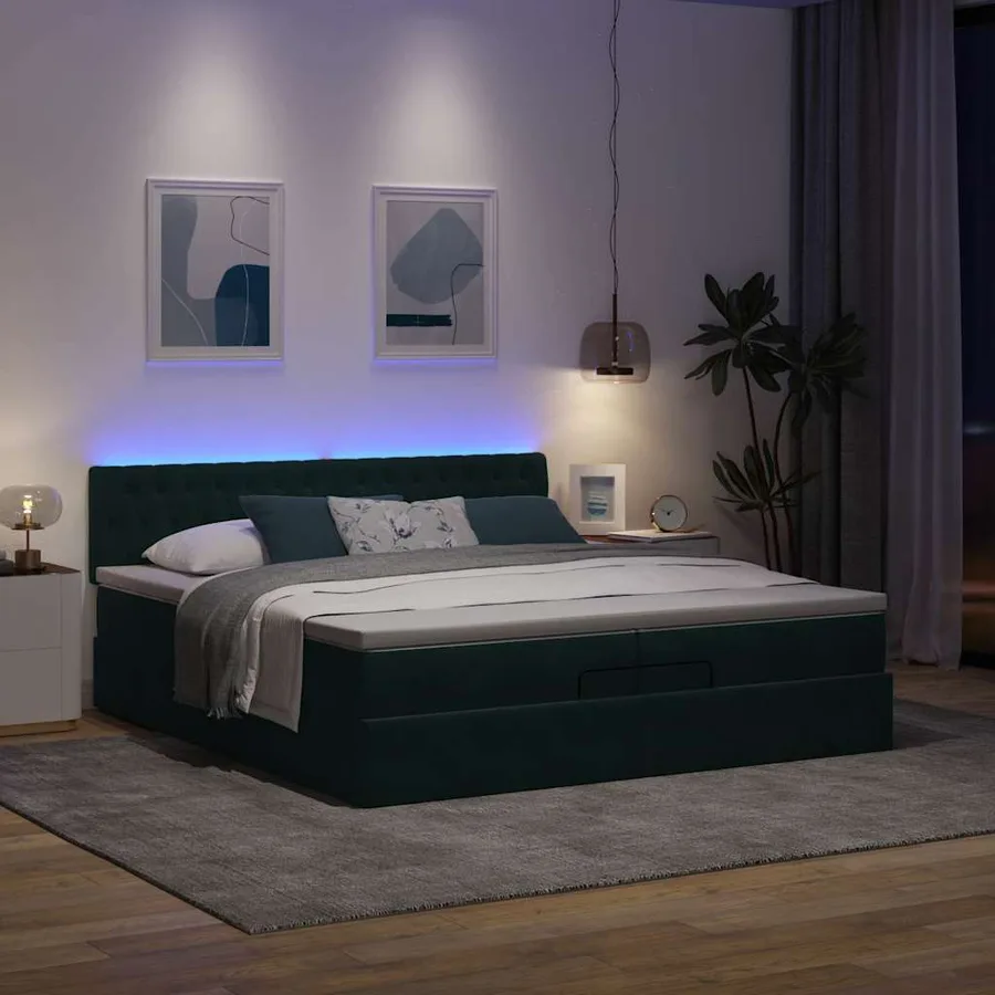 Cadre de lit ottoman avec matelas vert foncé 200x200 cm velours - 3