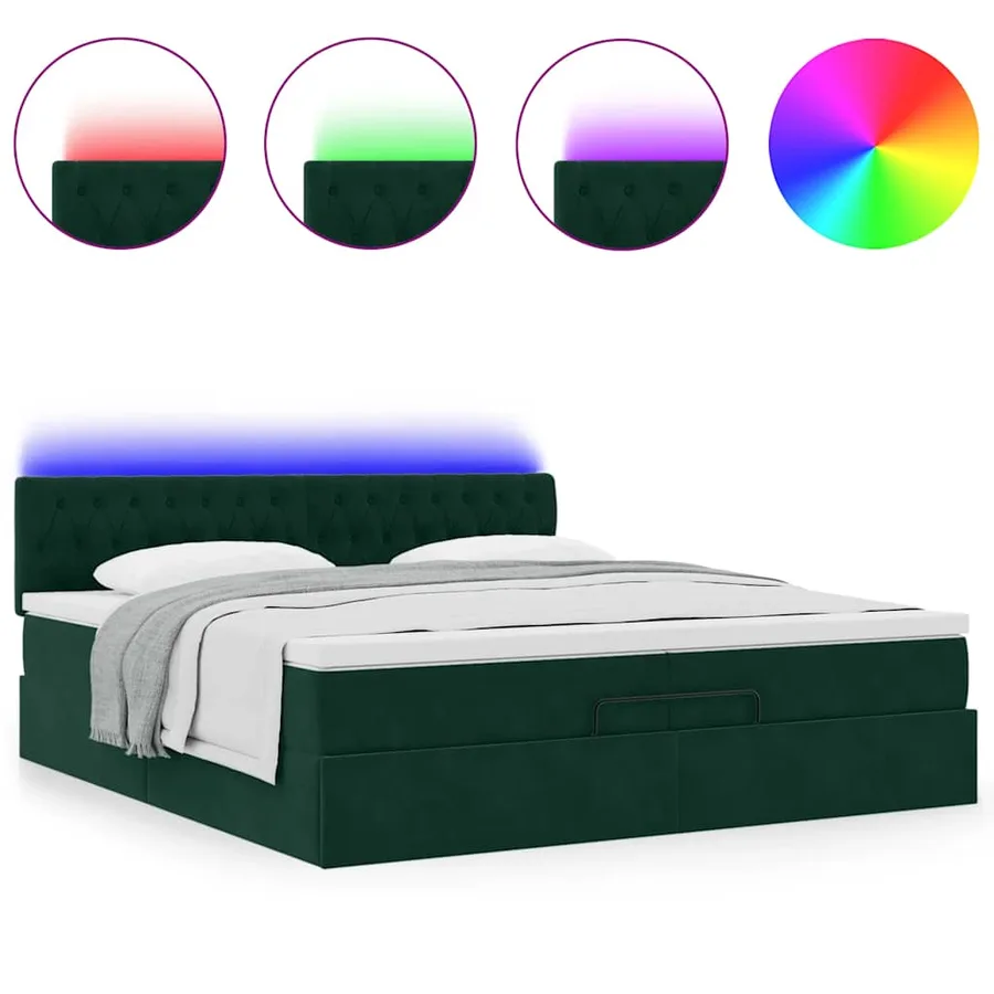 Cadre de lit ottoman avec matelas vert foncé 200x200 cm velours - 5