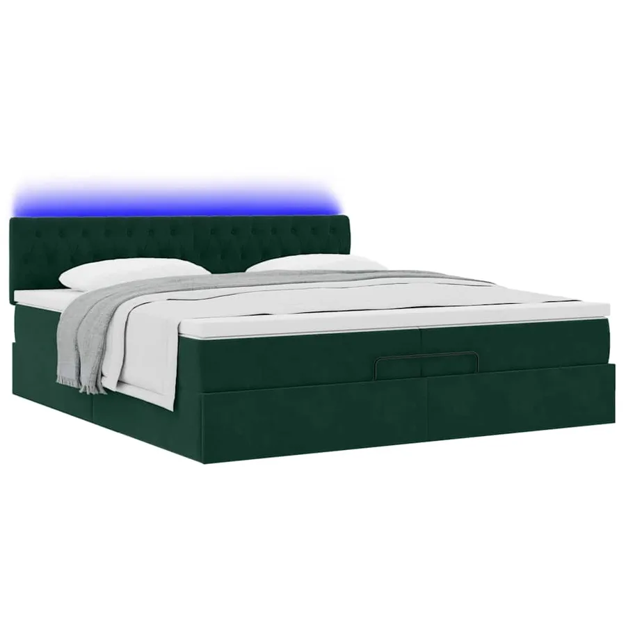 Cadre de lit ottoman avec matelas vert foncé 200x200 cm velours - 6