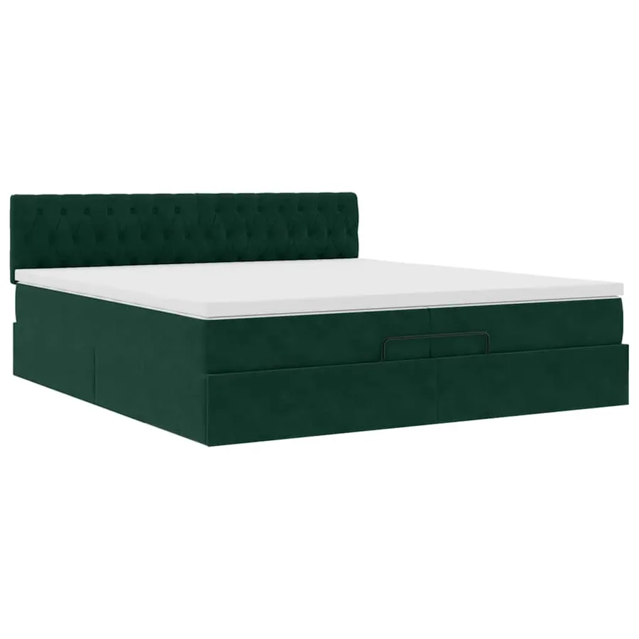 Cadre de lit ottoman avec matelas vert foncé 200x200 cm velours - 7