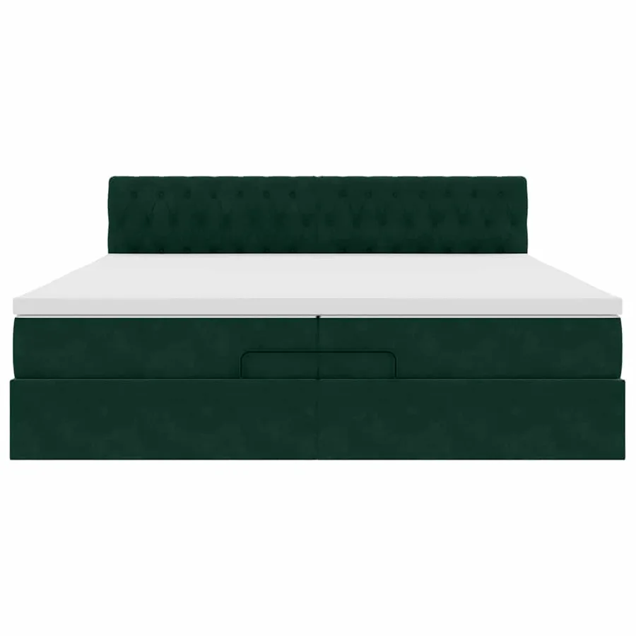 Cadre de lit ottoman avec matelas vert foncé 200x200 cm velours - 8