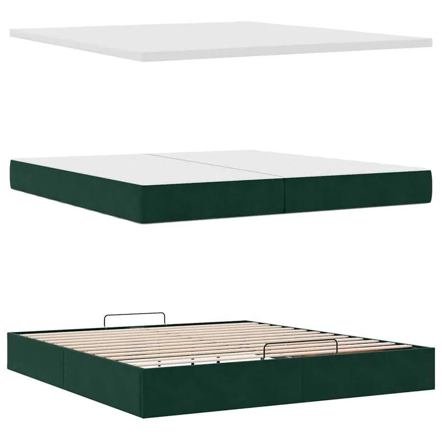 Cadre de lit ottoman avec matelas vert foncé 200x200 cm velours - 9