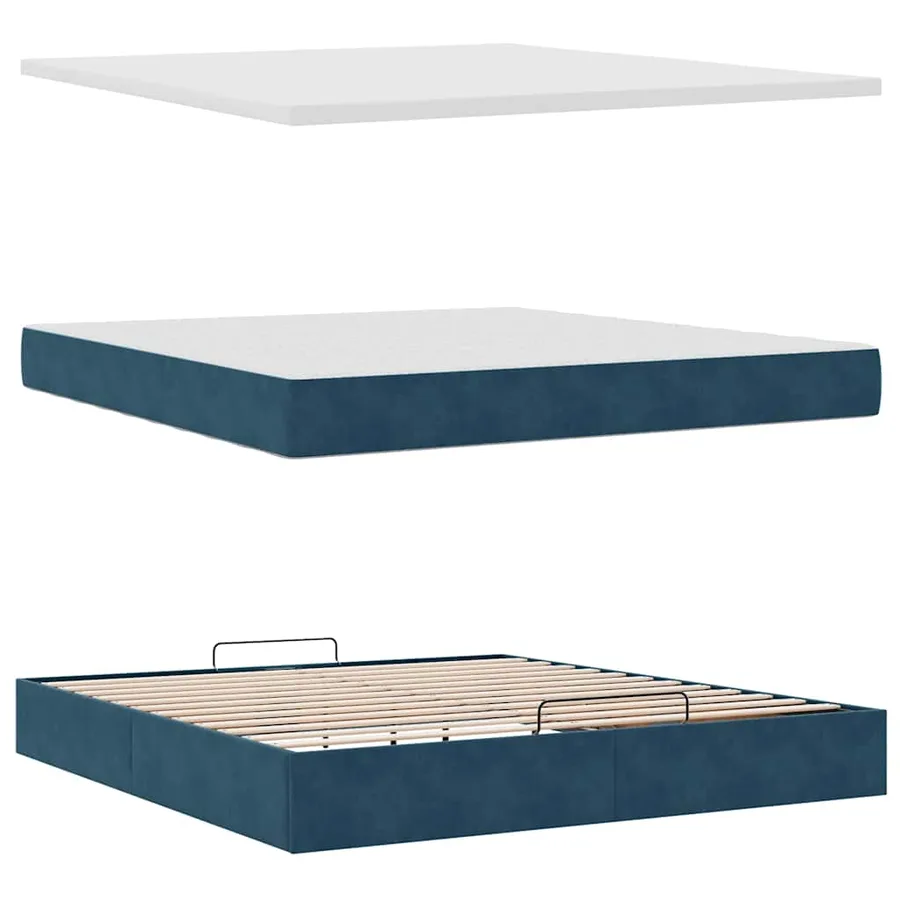 Cadre de lit ottoman avec matelas bleu foncé 200x200 cm velours - 11