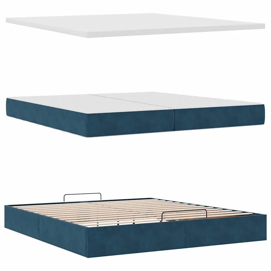 Cadre de lit ottoman avec matelas bleu foncé 200x200 cm velours - 7
