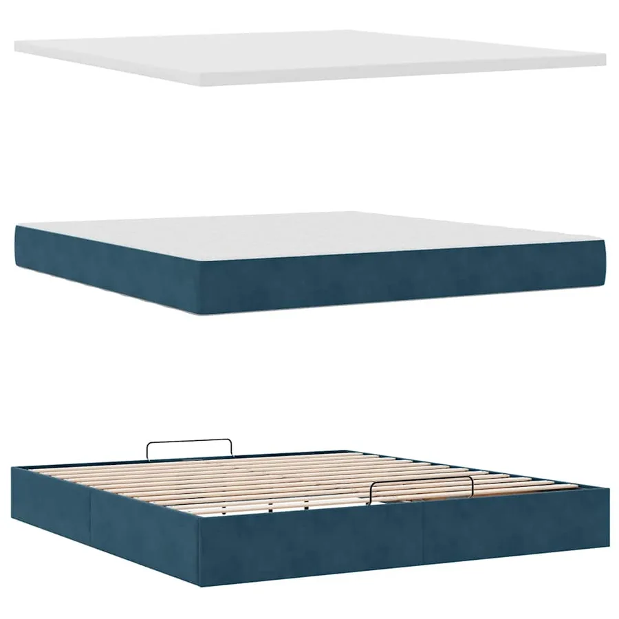 Cadre de lit ottoman avec matelas bleu foncé 200x200 cm velours - 12
